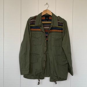 Forever 21 Army Green Utility Jacket w/ Colored Stitching on Shoulders and Back